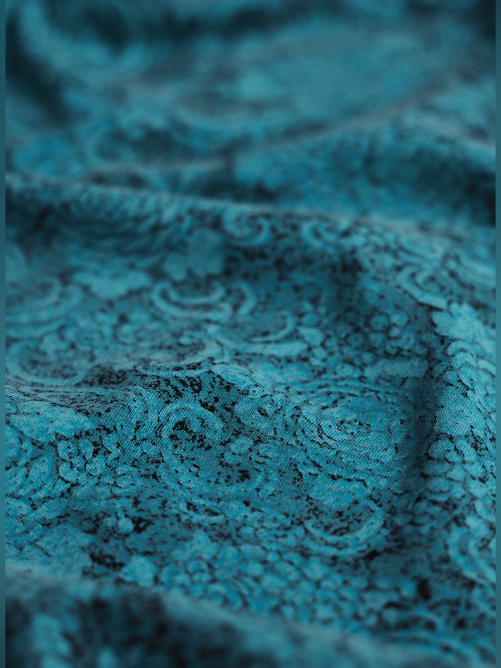 Peruvian Connection Midi Dress Teal Blue & Black Floral Long-Sleeve A-line - Picture 9 of 11